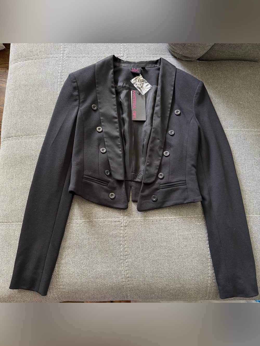 Material Girl NWT Black Cropped Tuxedo Blazer Double Breasted Jacket